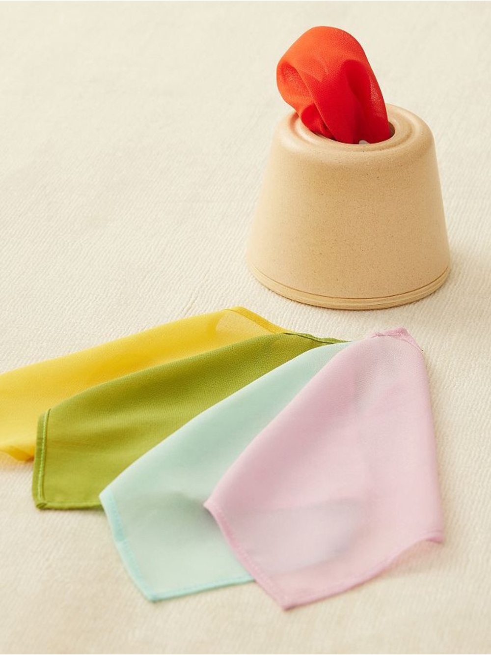 Pastel Silk-Like Pocket Squares Set with Bright Orange Accent